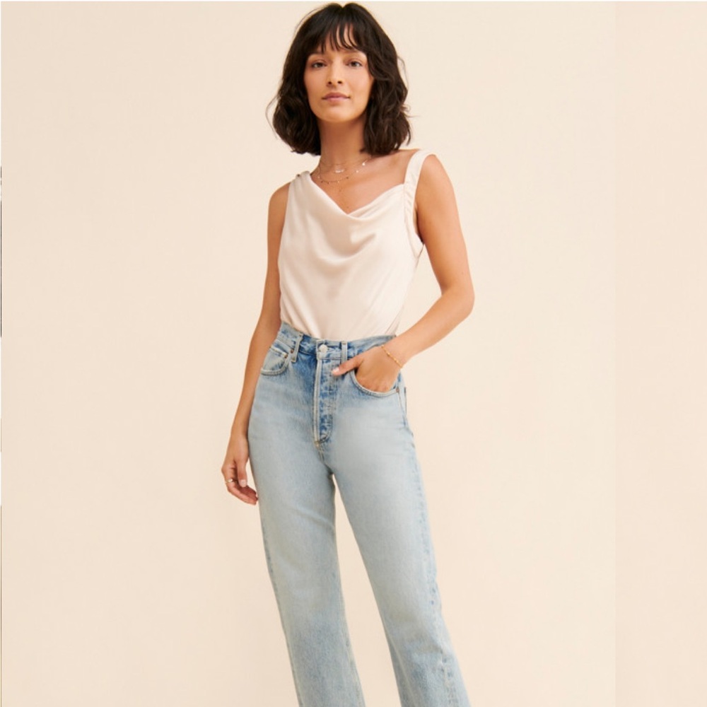 ASTR The Label Asymmetrical Satin Bodysuit